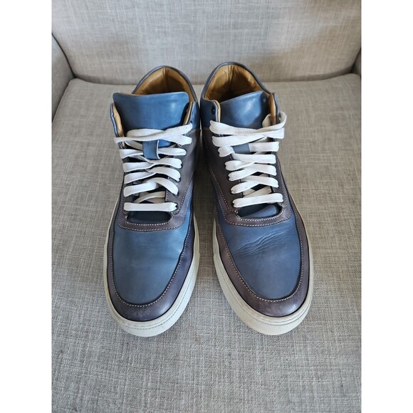 Ace Marks Men\'s 8 Navy and Blue Sneakers High-Top Beautiful Italian Leather main image 4